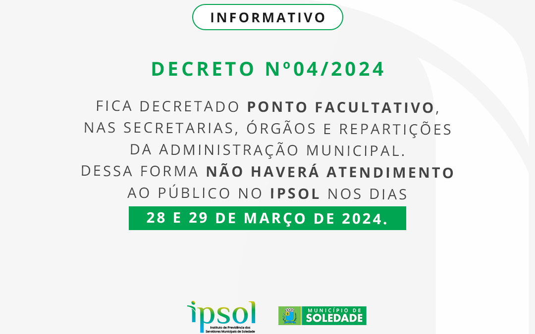 Decreto N° 04/2024 ponto facultativo
